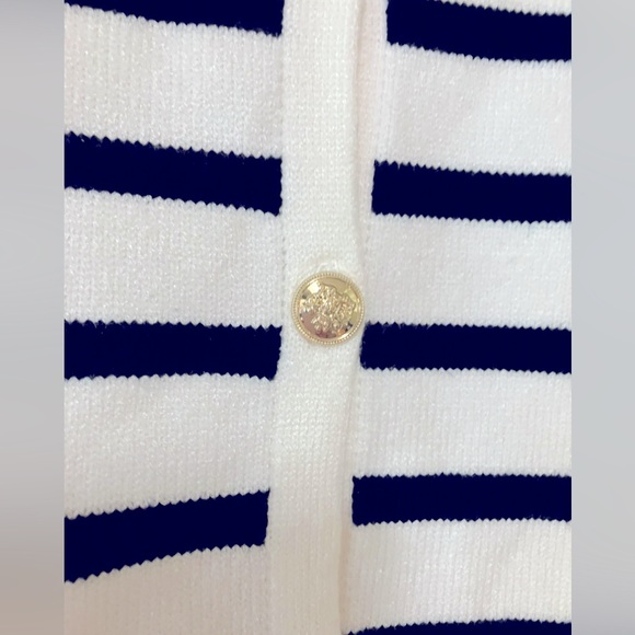 Striped Black and White Knit Cardigan w/ Gold Buttons- Size Small - Picture 4 of 6
